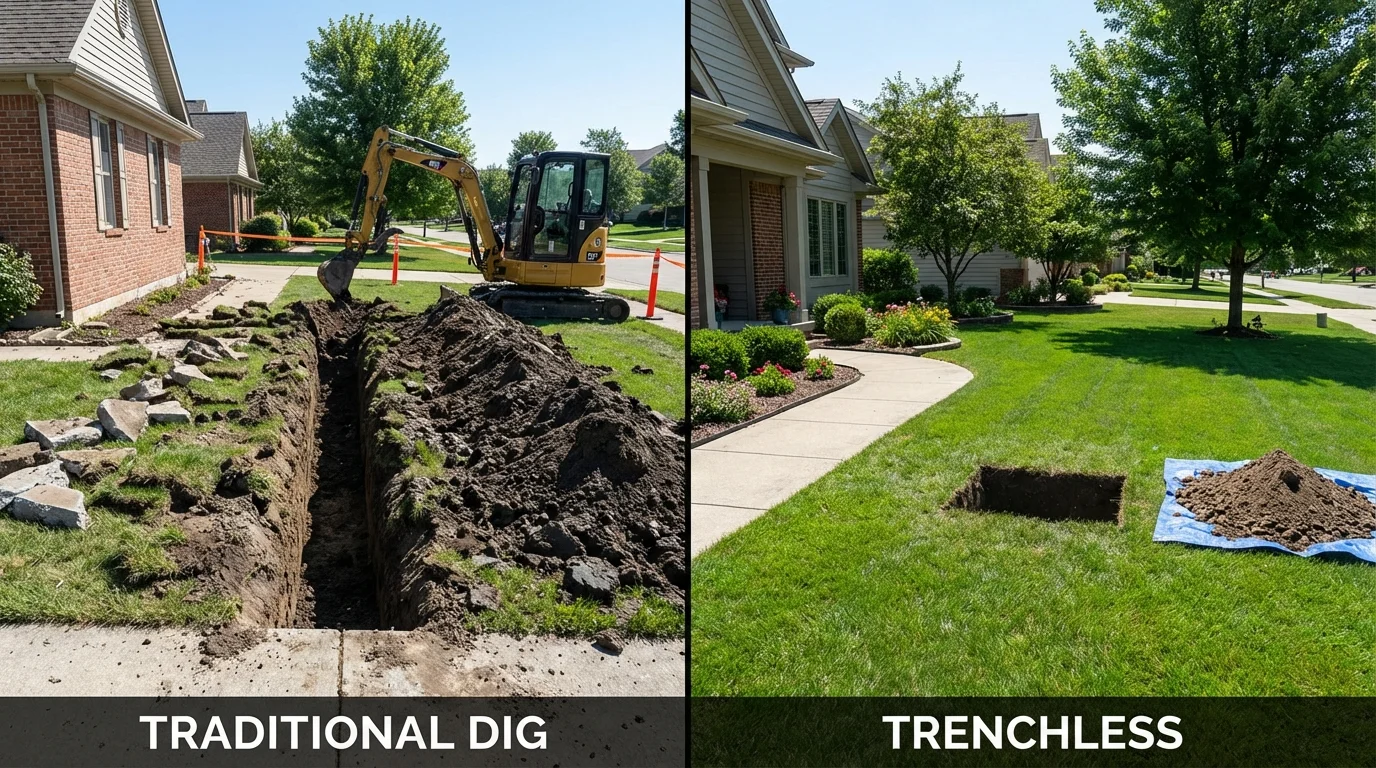 Trenchless sewer repair with minimal yard damage versus traditional excavation in Webster, NY